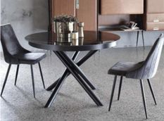 Table ronde éxtensible céramique noir Makaly 120/160 cm