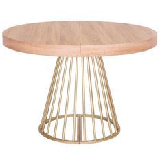 Table ronde extensible chêne clair et pieds doré Wenny 160/210/260 cm