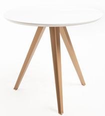 Table ronde FIND 80 cm – Bois brillant & pied métal effet bois naturel – Style scandinave