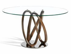 Table ronde incurvée bois noyer et verre trempé Pinta 140 cm