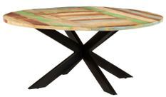 Table ronde industrielle 175x75 cm bois recyclé massif et métal noir Vosa