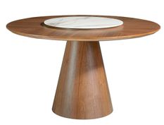 Table ronde Kloser - Noyer et plateau tournant en porcelaine blanche effet Marbre