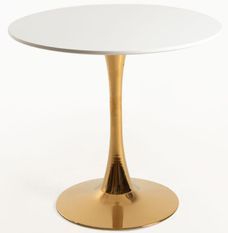 Table ronde moderne bois blanc et pied métal doré Tulipa 90 cm