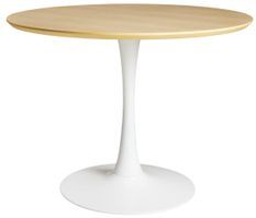 Table ronde moderne bois naturel et pied métal blanc Tulipa 80 cm