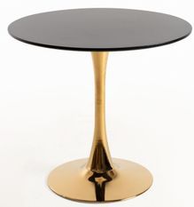 Table ronde moderne bois noir et pied métal doré Tulipa 90 cm