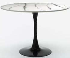 Table ronde moderne noir et effet marbre blanc Tulipa 120 cm