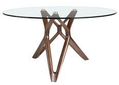 Table ronde noyer et verre transparent Punka - Style Contemporain