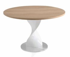 Table ronde plateau chêne clair et pied fibre de verre blanc Torsada