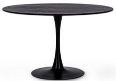 Table ronde plateau noir avec veinure effet bois et pied acier noir Kulipa 120 cm