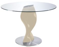Table ronde plateau verre et pied fibre de verre laqué crème Torsada