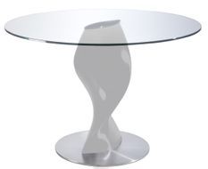 Table ronde plateau verre et pied fibre de verre laqué gris perle Torsada
