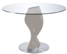 Table ronde plateau verre et pied fibre de verre laqué gris Torsada