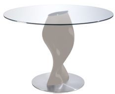 Table ronde plateau verre et pied fibre de verre laqué gris Torsada