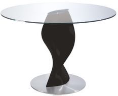 Table ronde plateau verre et pied fibre de verre laqué noir Torsada