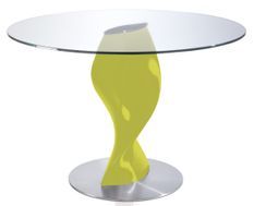 Table ronde plateau verre et pied fibre de verre laqué pistache Torsada