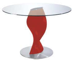Table ronde plateau verre et pied fibre de verre laqué rouge Torsada