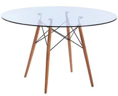 Table ronde scandinave 100 cm verre trempé et pieds bois clair & métal noir Bristol