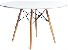Table ronde scandinave 120 cm laqué blanc et pieds bois clair Kary