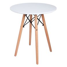 Table ronde scandinave blanche et pieds bois clair Bristol 60 cm