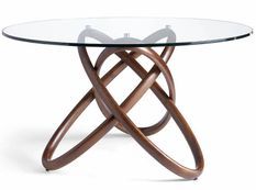 Table ronde torsadée bois noyer et verre trempé Artista 150 cm