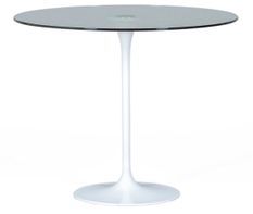 Table ronde moderne métal blanc et verre cristal blanc 90 cm
