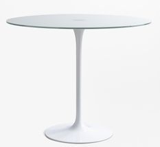 Table ronde moderne métal blanc et verre cristal blanc 90 cm