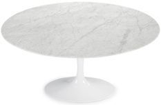 Table tulipe ronde 120 cm marbre blanc pied blanc mat