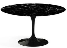 Table tulipe ronde 120 cm marbre noir pied noir mat