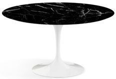 Table tulipe ronde 130 cm marbre noir pied blanc mat