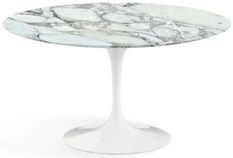 Table tulipe ronde 140 cm marbre Arabescato pied blanc brillant