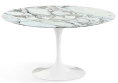 Table tulipe ronde 140 cm marbre Arabescato pied blanc mat