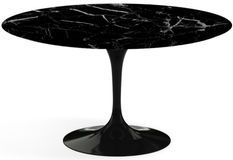 Table tulipe ronde 140 cm marbre noir pied noir mat