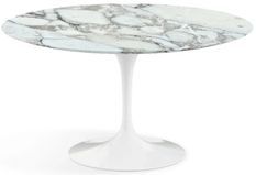 Table tulipe ronde 170 cm marbre Arabescato pied blanc mat