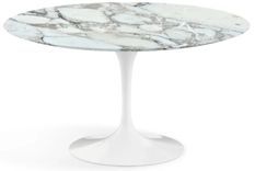 Table tulipe ronde 180 cm marbre Arabescato pied blanc brillant