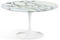 Table tulipe ronde 180 cm marbre Arabescato pied blanc mat