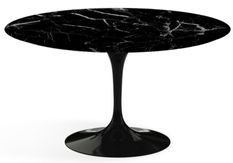 Table tulipe ronde 180 cm marbre noir pied noir brillant