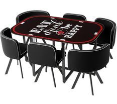 Table verre teinté noir et 6 chaises simili cuir noir pieds métal Sevier 140 cm