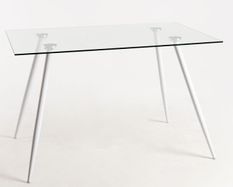 Table verre trempé et pieds métal blanc Barrio 125 cm