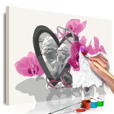Tableau à peindre par soi-même Anges (coeur et orchidée rose)