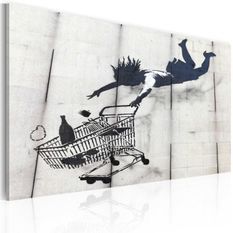Tableau Femme tombe avec un chariot de supermarché (Banksy)