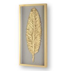 Tableau rectangulaire motif plume dorée bois clair et verre Elia