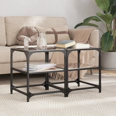 Tables basses avec dessus en verre noir 2 pcs 40x40x45 cm acier