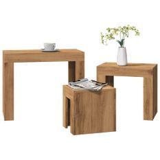 Tables basses gigognes 3 pcs chêne artisanal bois d'ingénierie