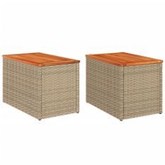 Tables d'appoint de jardin 2 pcs beige rotin bois massif