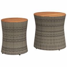 Tables d'appoint de jardin 2 pcs dessus en bois gris poly rotin