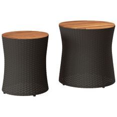 Tables d'appoint de jardin 2 pcs dessus en bois noir poly rotin