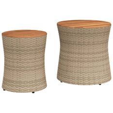 Tables d'appoint de jardin 2pcs dessus en bois beige poly rotin