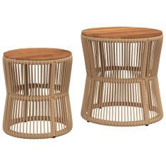 Tables d'appoint de jardin 2pcs dessus en bois beige poly rotin