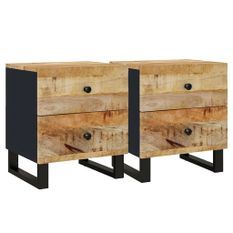 Tables de chevet 2 pcs 40x33x46 cm Bois de manguier solide