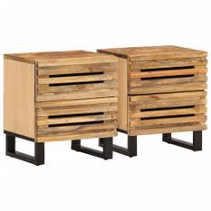 Tables de chevet 2 pcs 40x33x46 cm bois massif de manguier brut